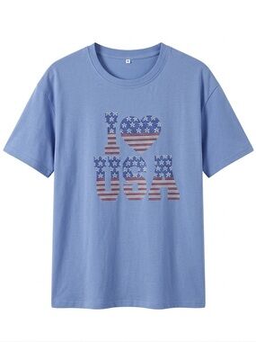 NEW! Sparkly Rhinestone "I ❤️ USA" Graphic T-Shirt - Blue - Size M